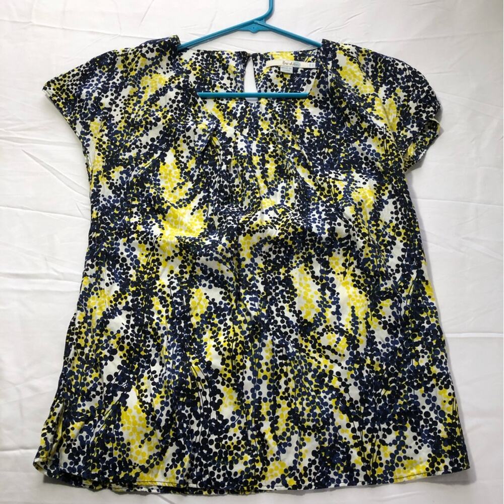 Boden womens 4 v neck silk blend yellow blue cap sleeve blouse top career office